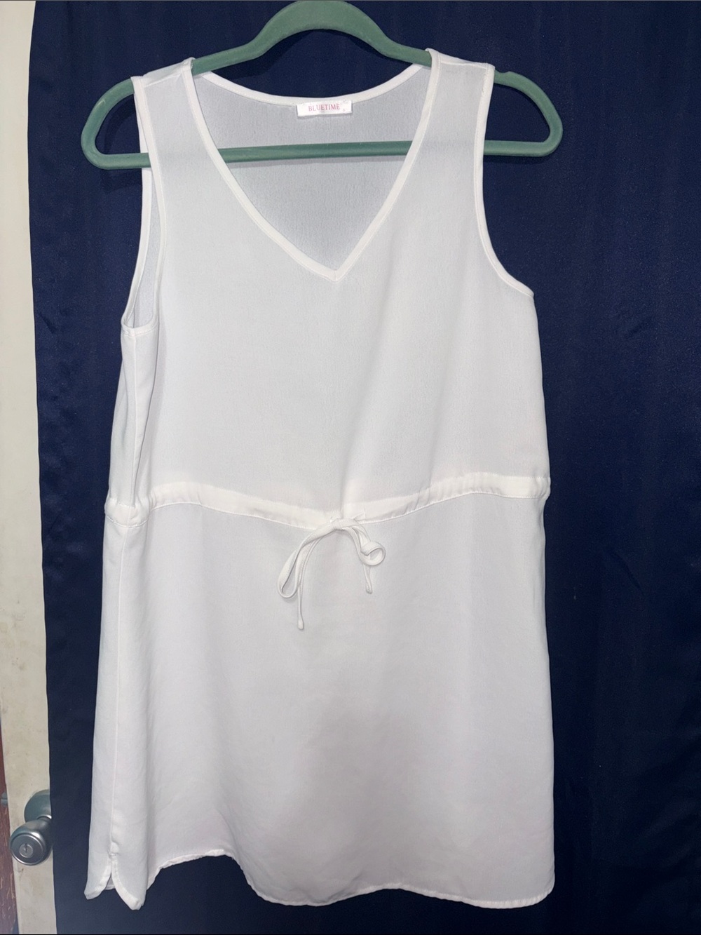 White Sleeveless V-Neck Drawstring Swimsuit Cover up Dress